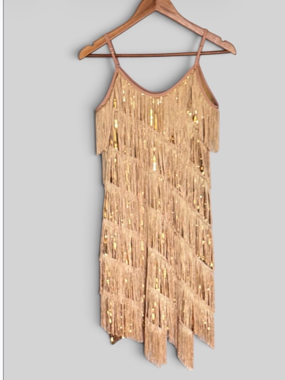 Gold Sequin Fringe Flapper Dress Gatsby 1920s Style L